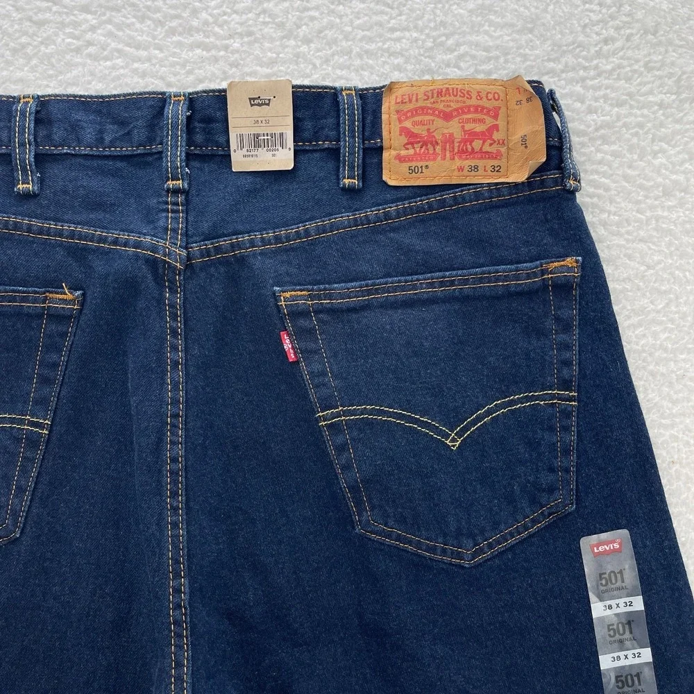 Levis 501 Jeans Mens 38x32 Blue Original Fit Straight Dark Wash Denim Cowboy 90s